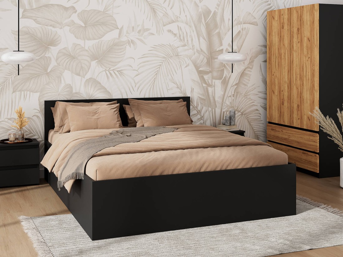 Łóżko DM1 120x200 Czarne ze stelażem metalowym podnoszonym i pojemnikiem