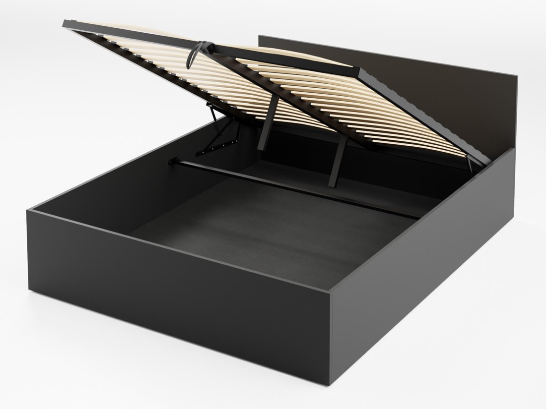 Łóżko DM1 180x200 Czarne ze stelażem metalowym podnoszonym i pojemnikiem