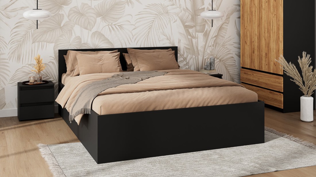 Łóżko DM1 180x200 Czarne ze stelażem metalowym podnoszonym i pojemnikiem