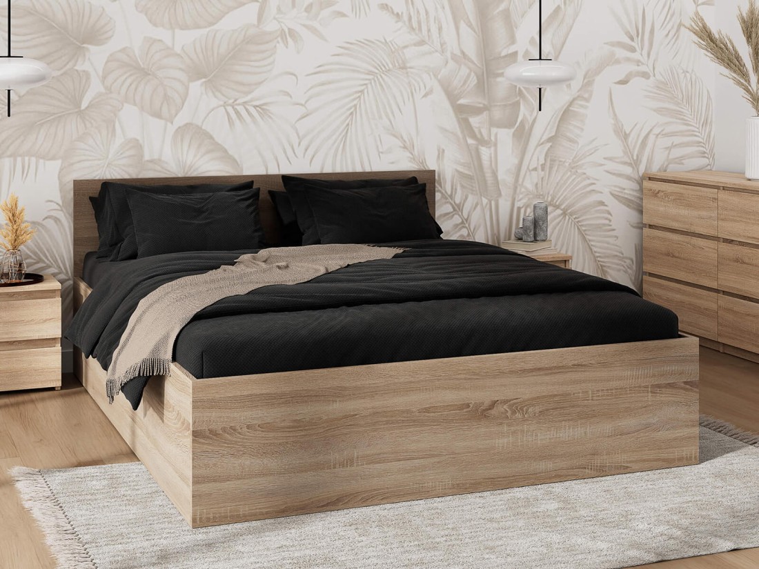 Łóżko DM1 160x200 Sonoma ze stelażem metalowym podnoszonym i pojemnikiem