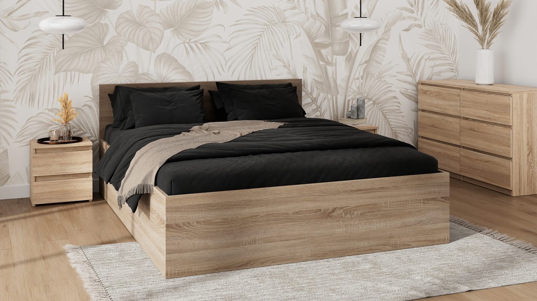 Łóżko DM1 160x200 Sonoma ze stelażem metalowym podnoszonym i pojemnikiem