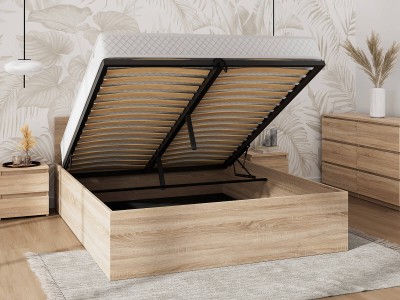 Łóżko DM1 180x200 Sonoma ze stelażem metalowym podnoszonym i pojemnikiem