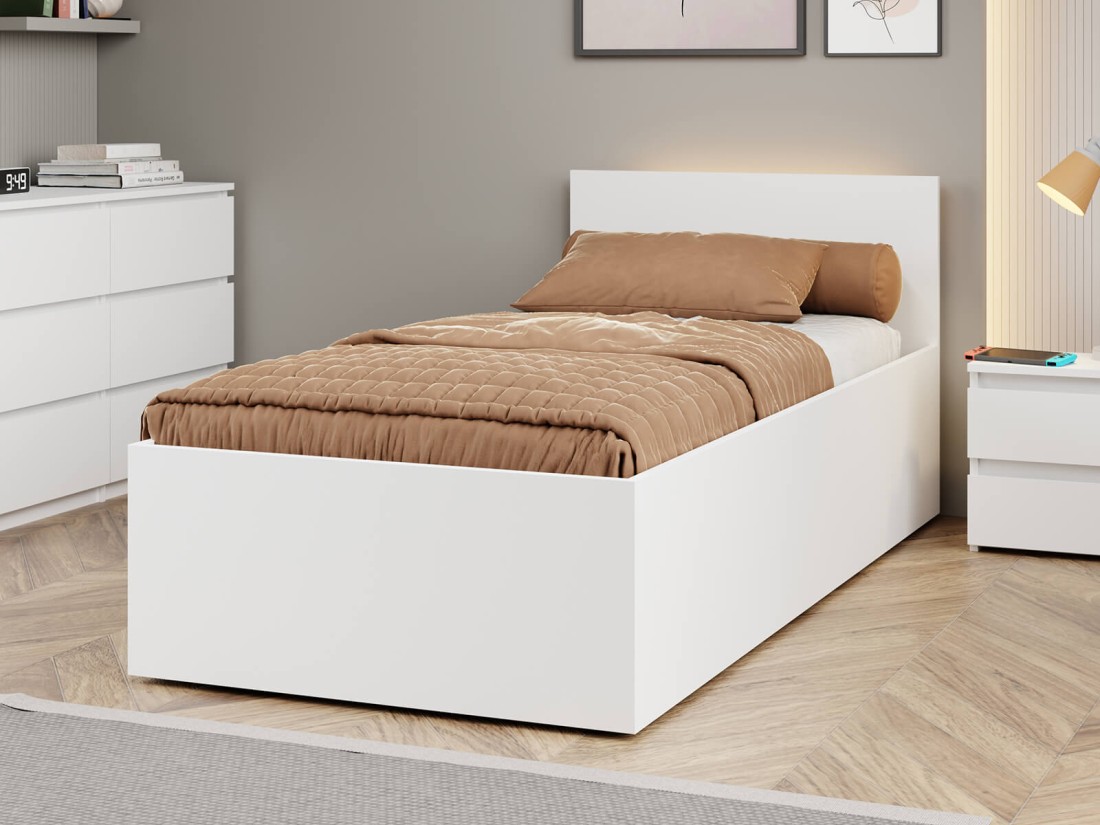 Łóżko DM1 90x200 Białe ze stelażem metalowym podnoszonym i pojemnikiem