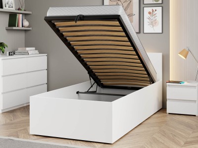 Łóżko DM1 90x200 Białe ze stelażem metalowym podnoszonym i pojemnikiem