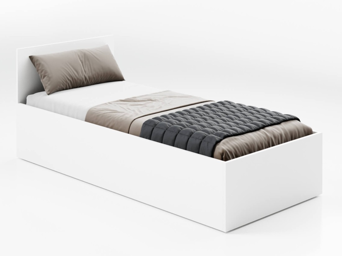 Łóżko DM1 90x200 Białe ze stelażem metalowym podnoszonym i pojemnikiem