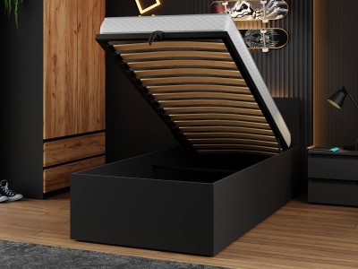 Łóżko DM1 90x200 Czarne ze stelażem metalowym podnoszonym i pojemnikiem