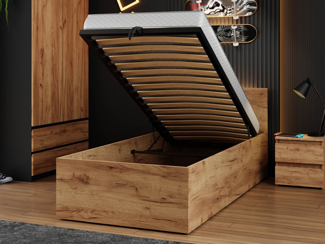 Łóżko DM1 90x200 Craft ze stelażem metalowym podnoszonym i pojemnikiem
