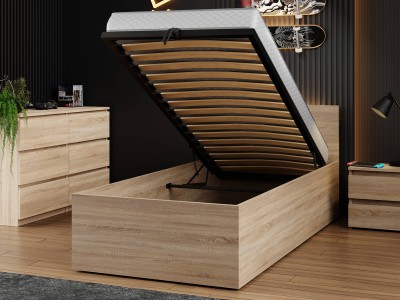 Łóżko DM1 90x200 Sonoma ze stelażem metalowym podnoszonym i pojemnikiem