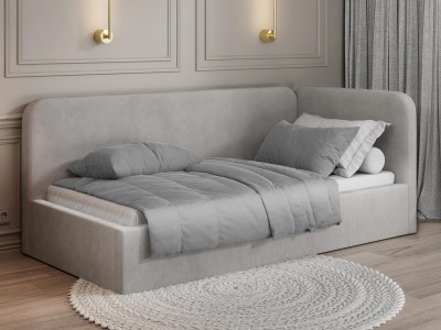 Tapczan jednoosobowy tapicerowany 90x200 z pojemnikiem ze stelażem Bluvel 03 Szary Leo