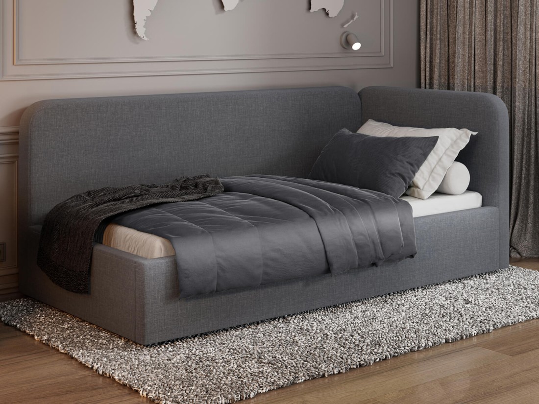 Tapczan jednoosobowy tapicerowany 90x200 z pojemnikiem ze stelażem Colet 17 Szary Leo