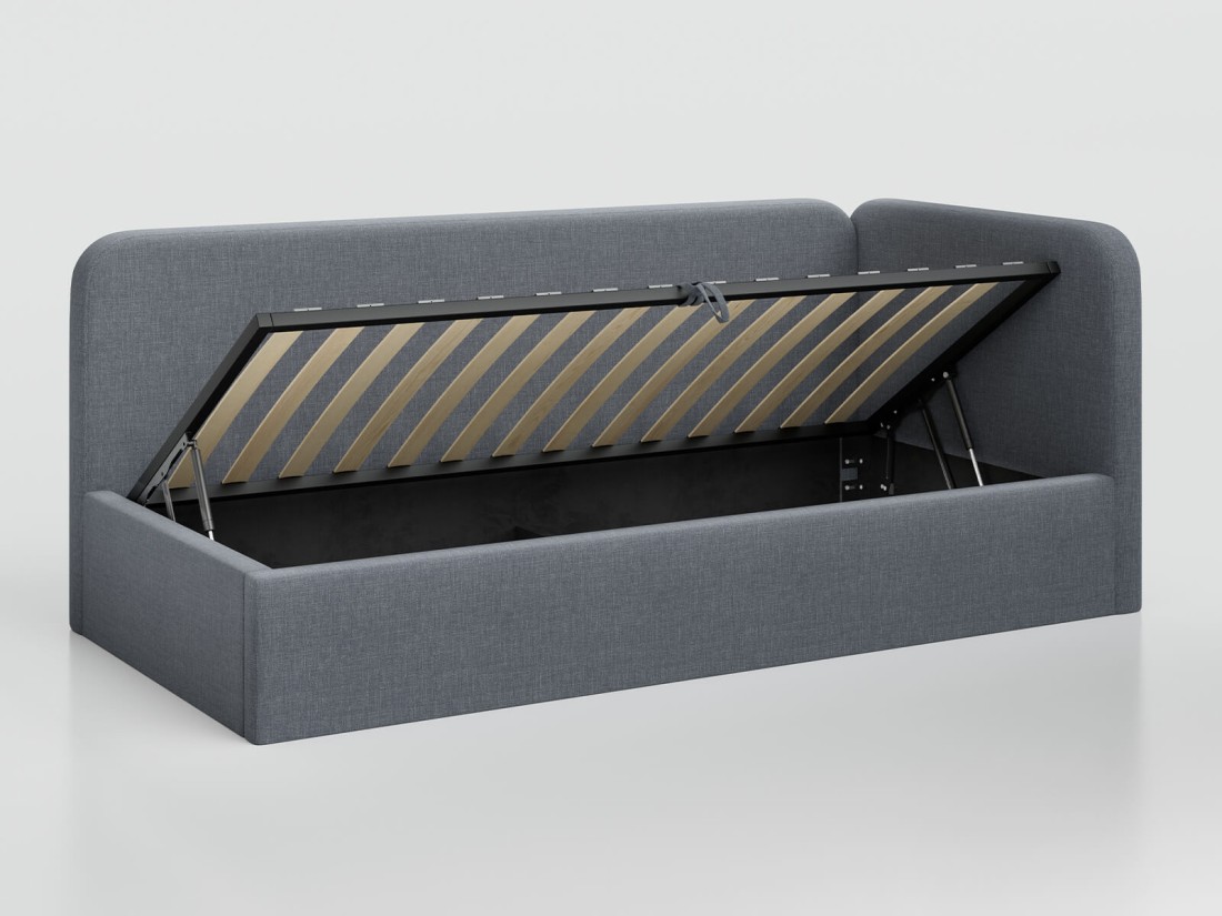 Tapczan jednoosobowy tapicerowany 90x200 z pojemnikiem ze stelażem Colet 17 Szary Leo