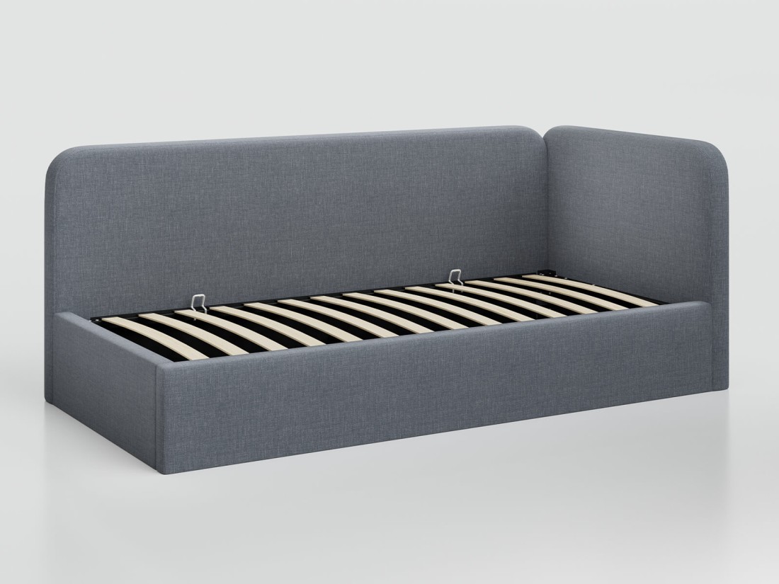 Tapczan jednoosobowy tapicerowany 90x200 z pojemnikiem ze stelażem Colet 17 Szary Leo