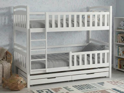 Łóżko piętrowe 3 osobowe drewniane 90x200 z szufladami P3S białe
