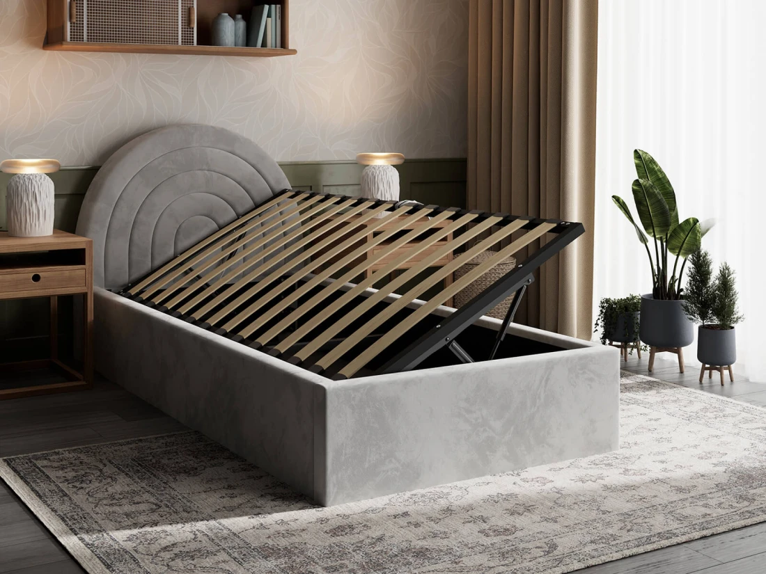 Łóżko dziecięce tapicerowane z pojemnikiem 90x200 ze stelażem szary Bluvel 03 Kids Line 5 Tęcza