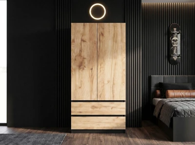 Szafa dwudrzwiowa z płyty meblowej 90x180 cm Fabio Czarna + Craft