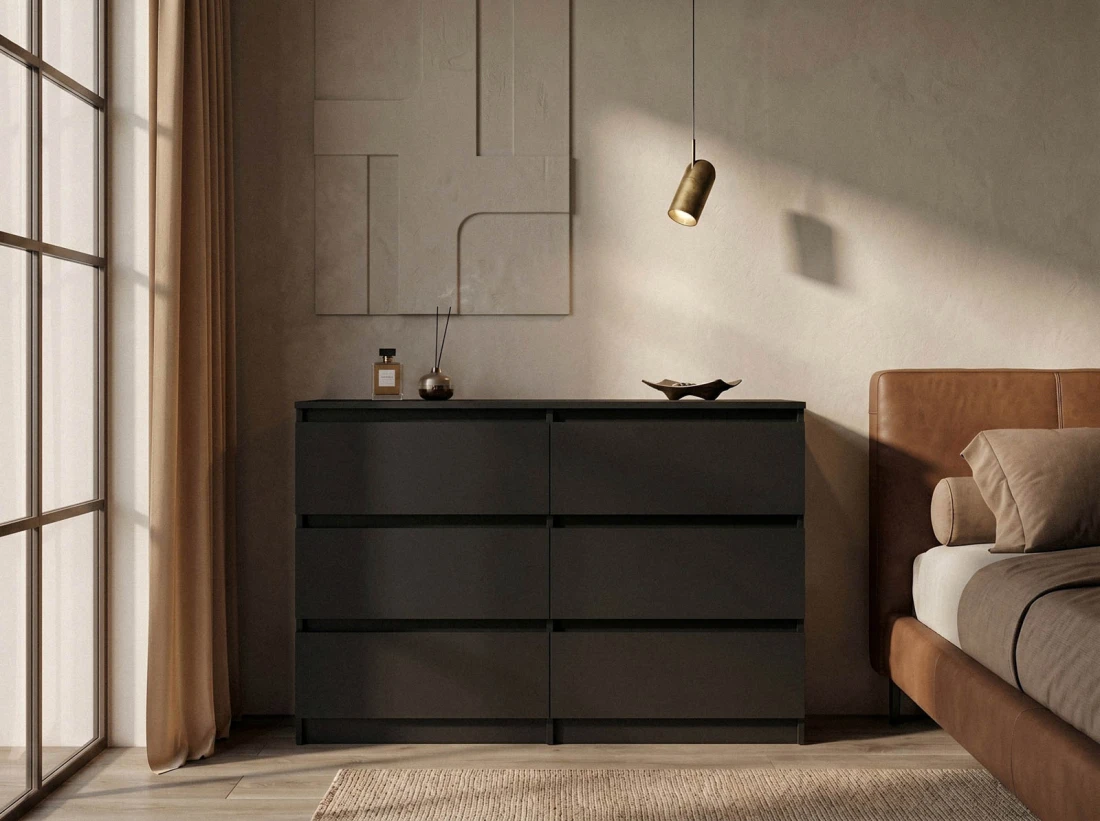 Komoda z płyty meblowej 6S 120x77 cm Fabio Czarna