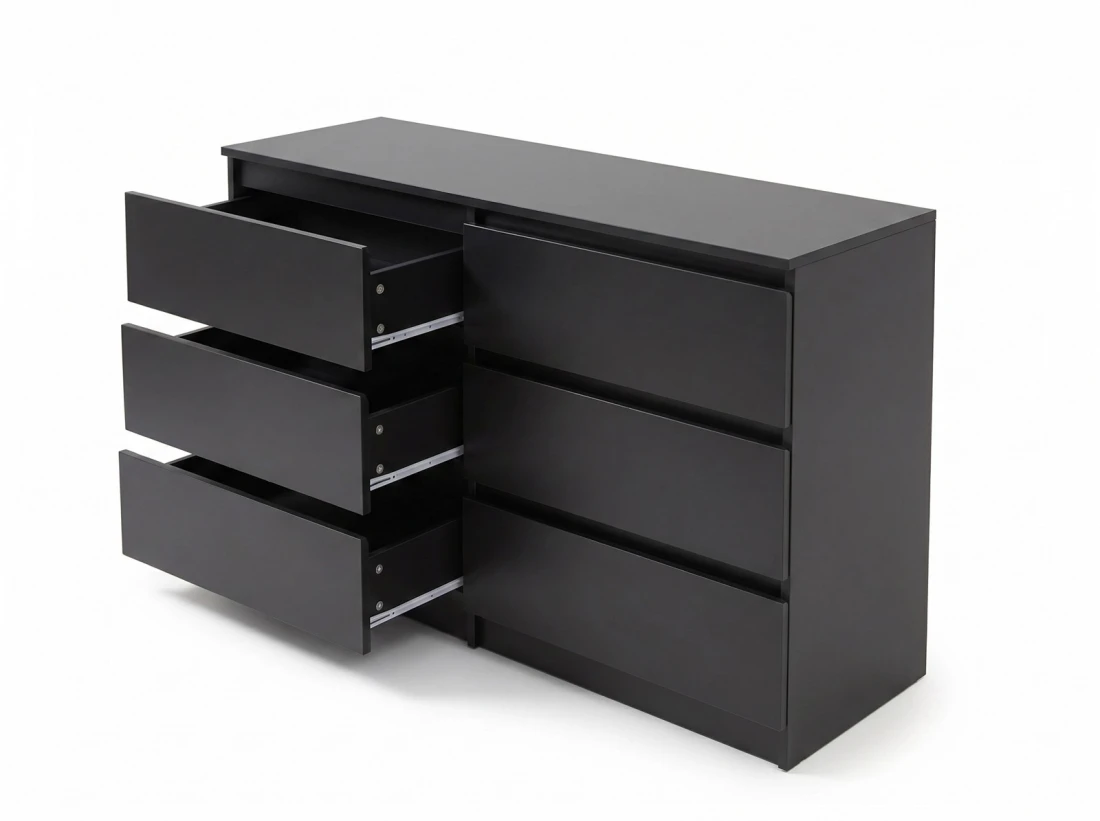 Komoda z płyty meblowej 6S 120x77 cm Fabio Czarna