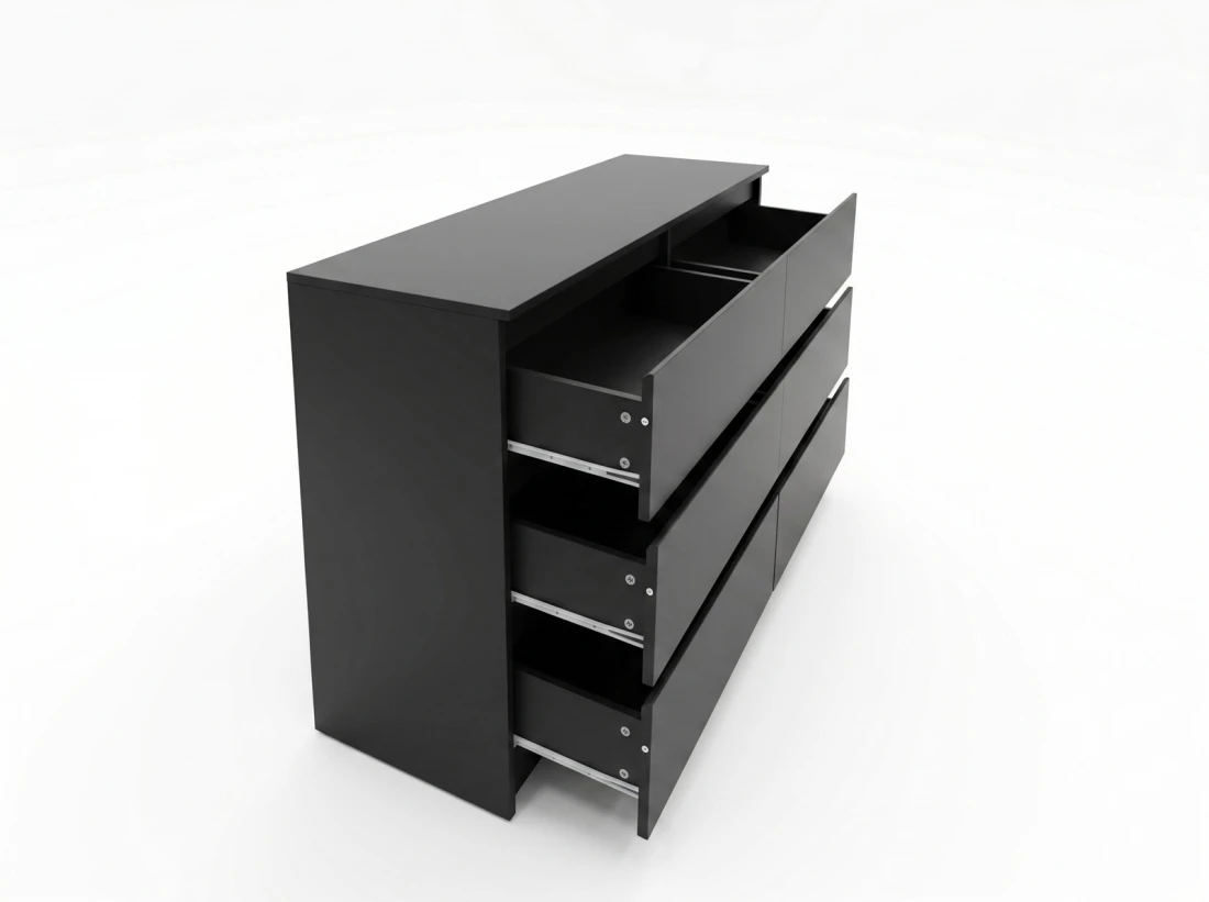 Komoda z płyty meblowej 6S 120x77 cm Fabio Czarna