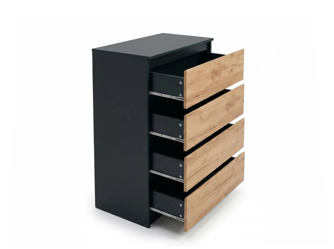 Komoda z płyty meblowej 4S 70x100 cm Fabio Czarna + Craft 