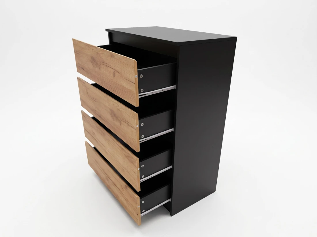 Komoda z płyty meblowej 4S 70x100 cm Fabio Czarna + Craft 