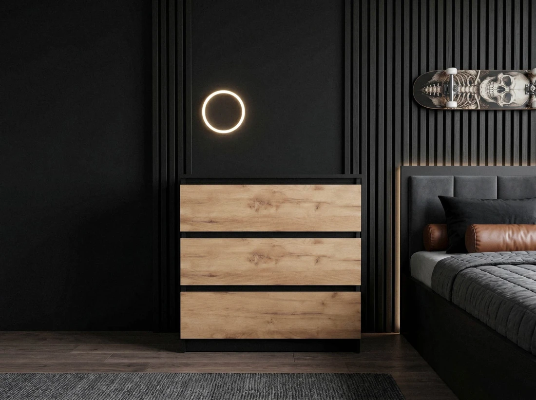 Komoda z płyty meblowej 3S 70x77 cm Fabio Czarna + Craft