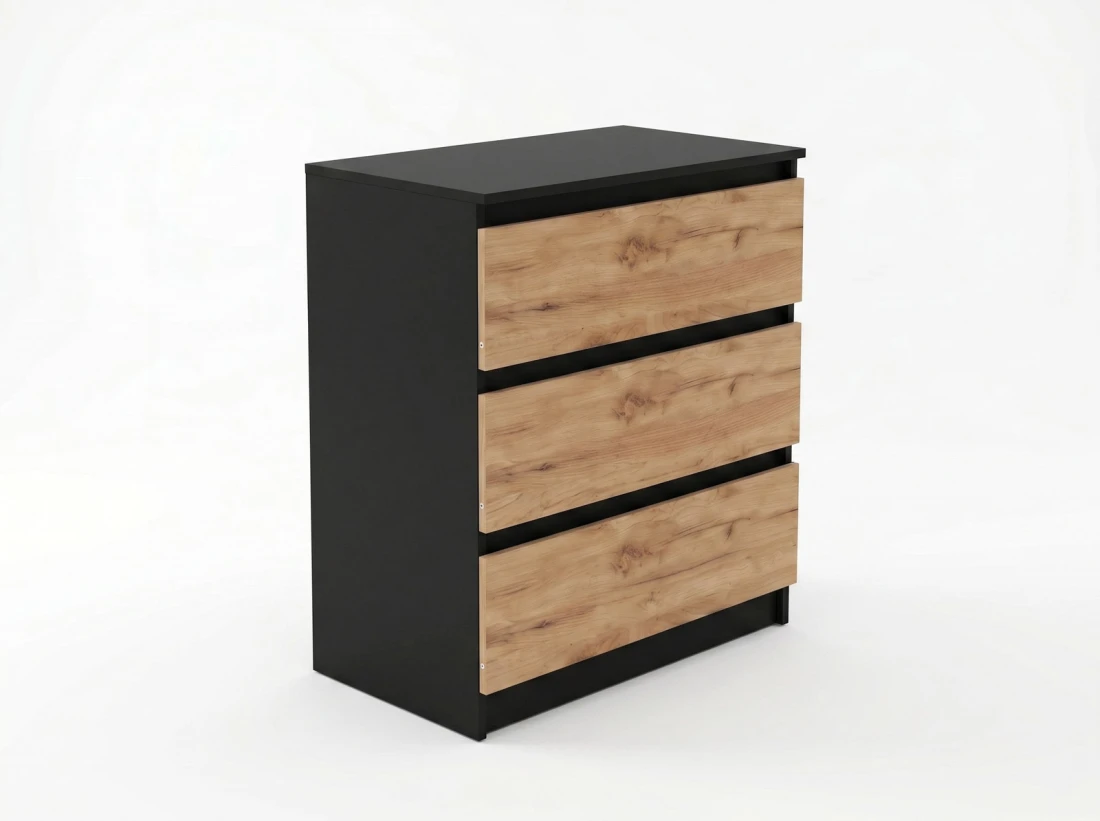 Komoda z płyty meblowej 3S 70x77 cm Fabio Czarna + Craft