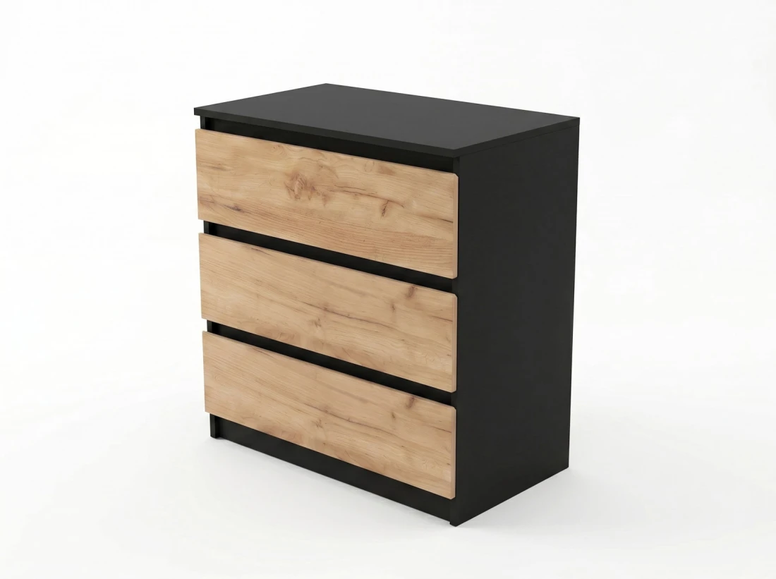 Komoda z płyty meblowej 3S 70x77 cm Fabio Czarna + Craft