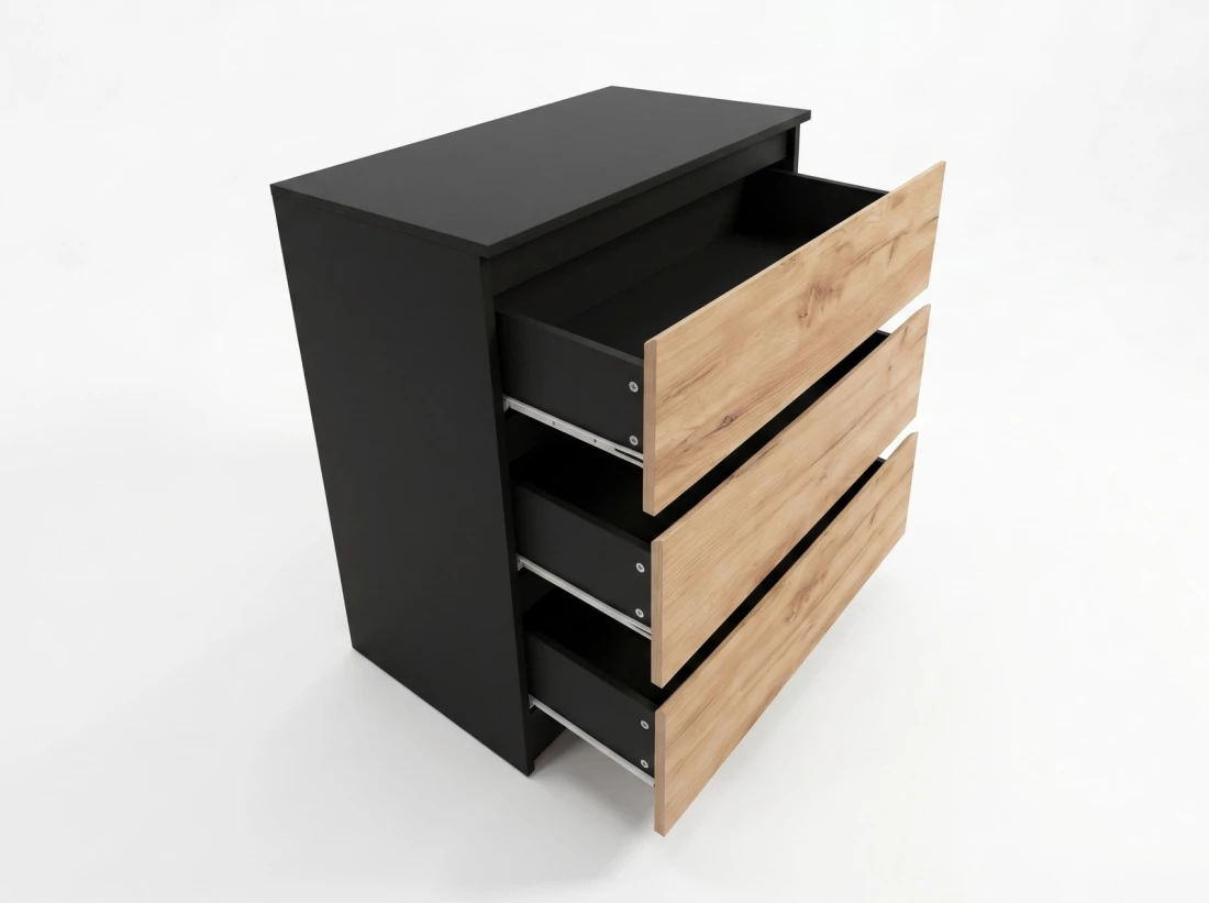 Komoda z płyty meblowej 3S 70x77 cm Fabio Czarna + Craft