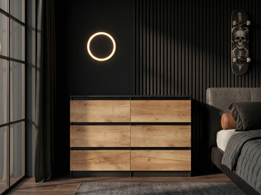 Komoda z płyty meblowej 6S 120x77 cm Fabio Czarna + Craft