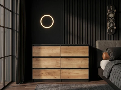 Komoda z płyty meblowej 6S 120x77 cm Fabio Czarna + Craft