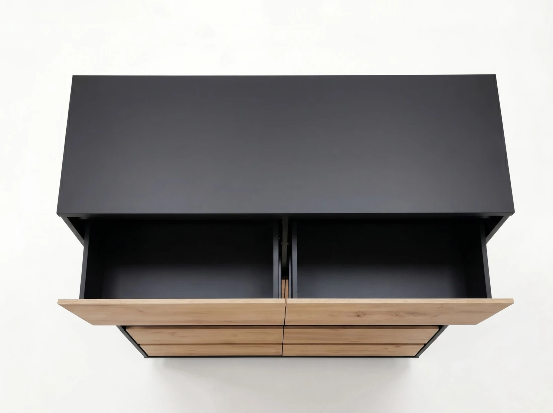 Komoda z płyty meblowej 6S 120x77 cm Fabio Czarna + Craft