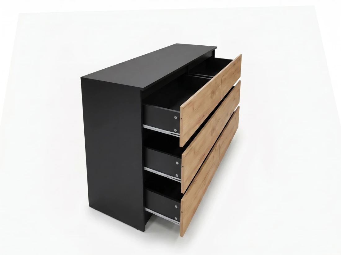 Komoda z płyty meblowej 6S 120x77 cm Fabio Czarna + Craft