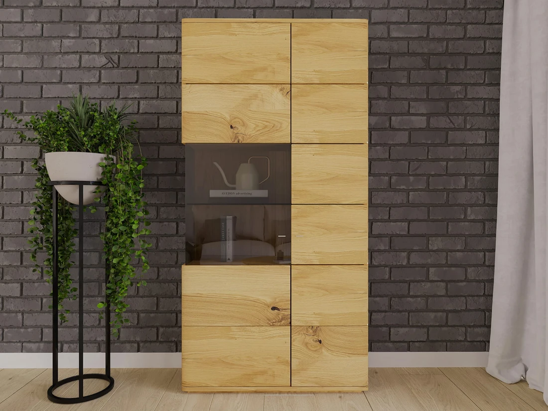 OUTLET - Witryna dwudrzwiowa dębowa Rosario nr3 z oświetleniem 