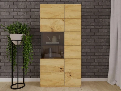 OUTLET - Witryna dwudrzwiowa dębowa Rosario nr3 z oświetleniem 