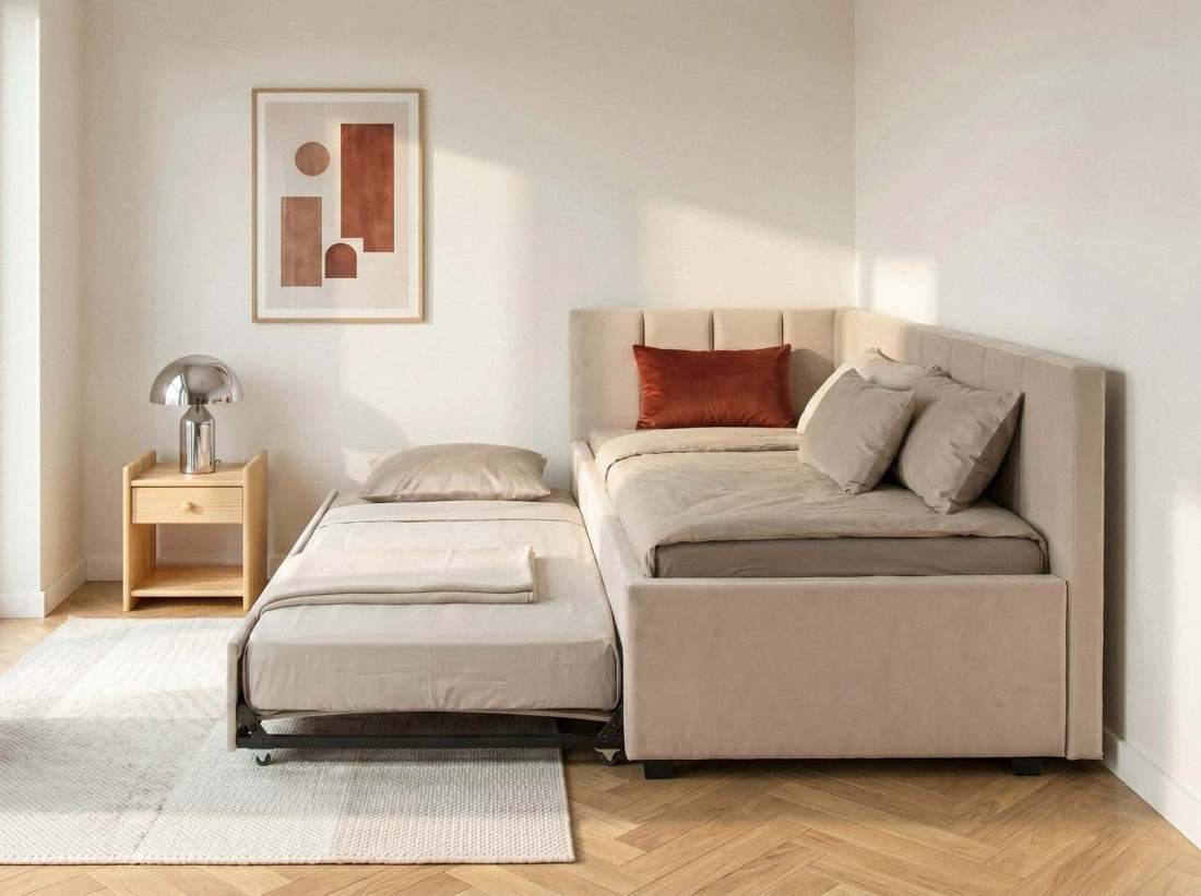 Tapczan dwuosobowy rozkładany 90x200 wysuwany ze stelażami Soro 21 Dan