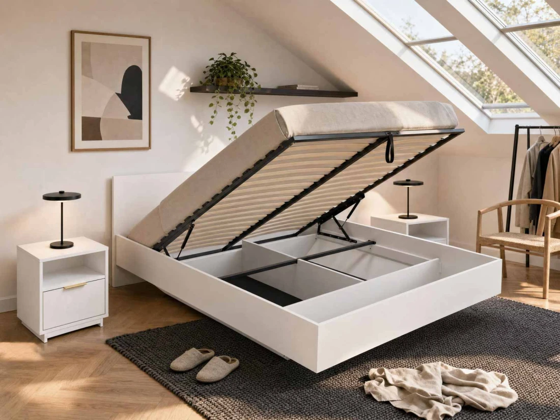 Łóżko lewitujące z pojemnikiem 120x200 białe DM2