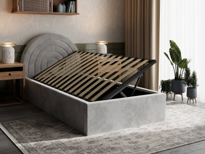 OUTLET - Łóżko dziecięce tapicerowane z pojemnikiem 90x200 ze stelażem szary Bluvel 03 Kids Line 5 Tęcza 