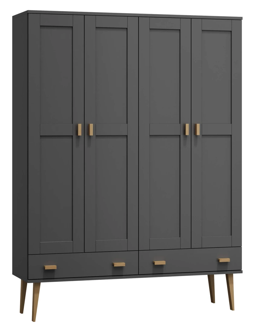 OUTLET - Szafa sosnowa Venuci 4D nr1 wieszak/półki szuflada 155 cm szara
