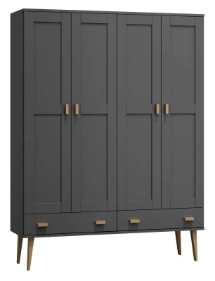OUTLET - Szafa sosnowa Venuci 4D nr1 wieszak/półki szuflada 155 cm szara