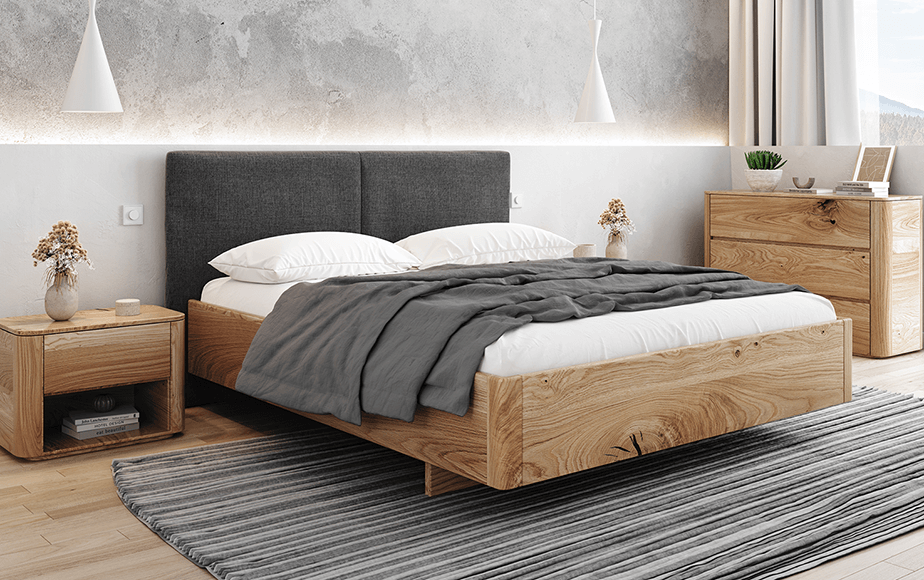 Outlet - Łóżko dębowe 180x200cm tapicerowane Monza Grafitowe Inari 95 ...