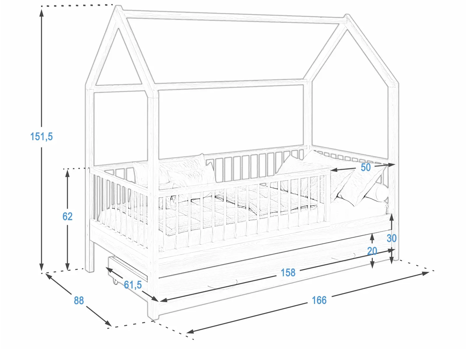 Łóżko Domek D9S biały 80x160cm Meble Magnat
